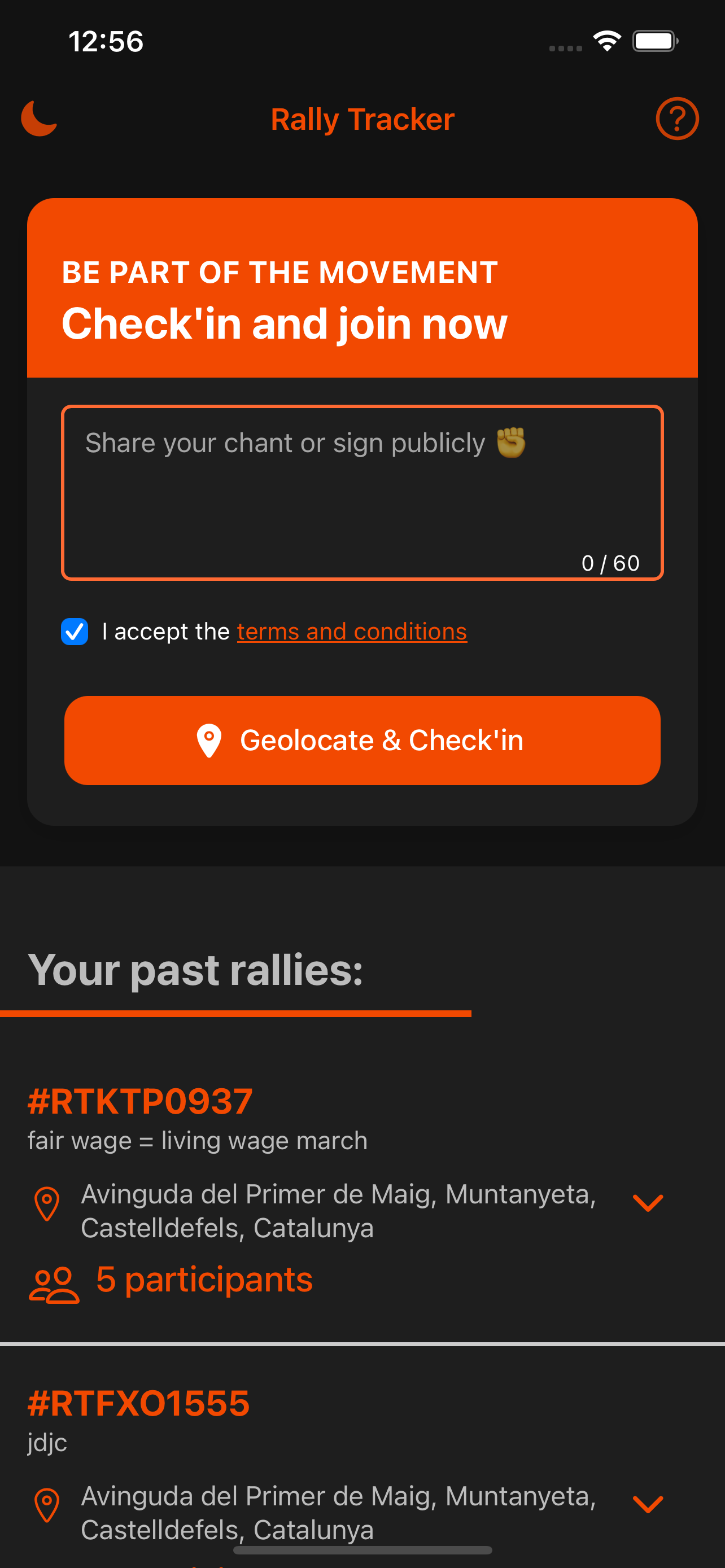Rally check-in