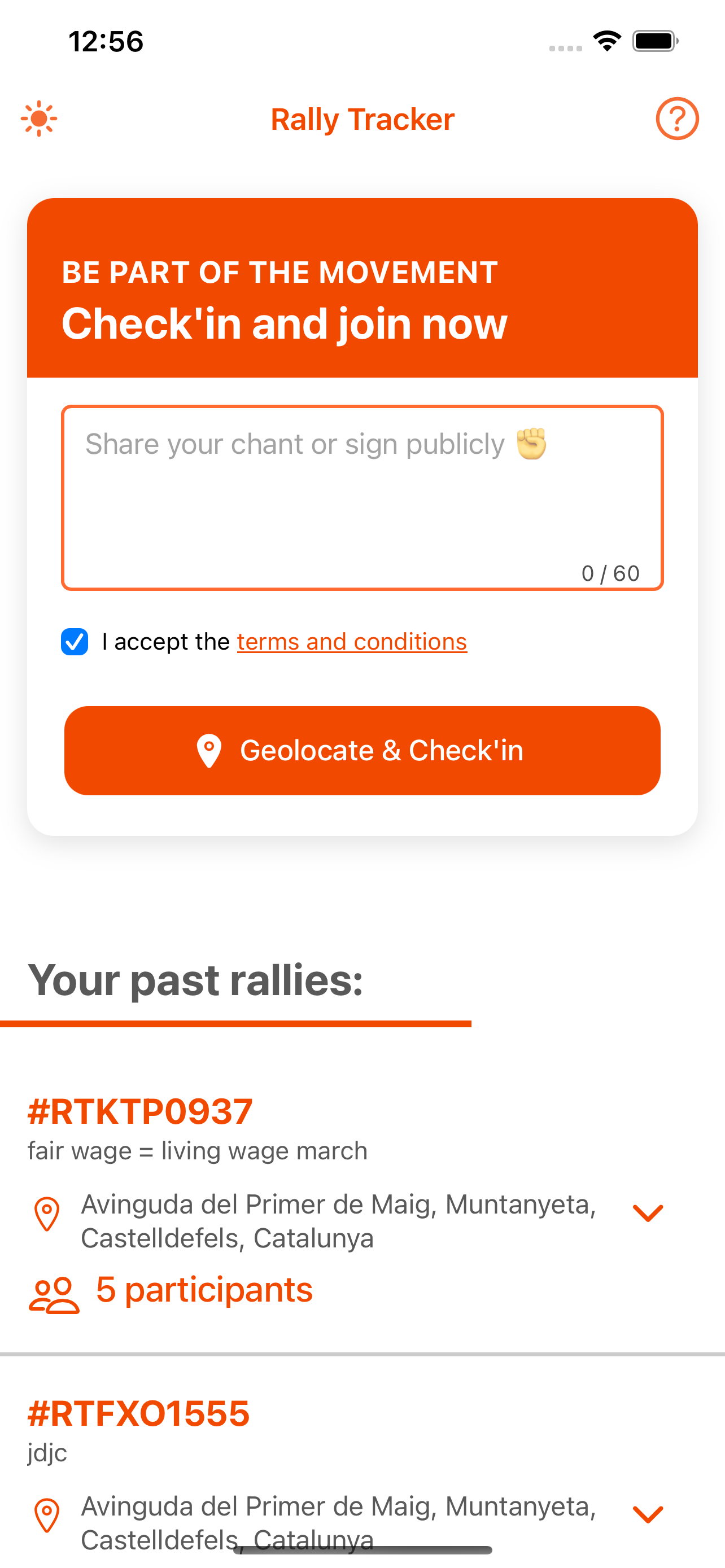 Rally checkin