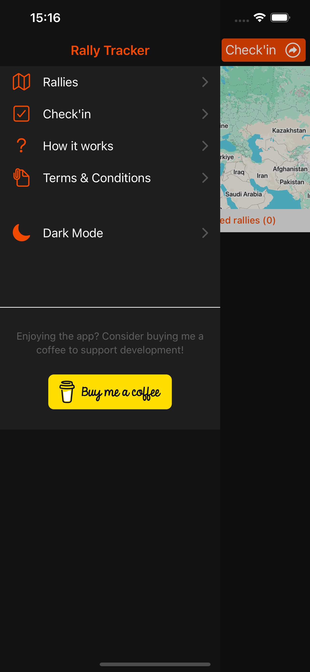 Rallies menu dark