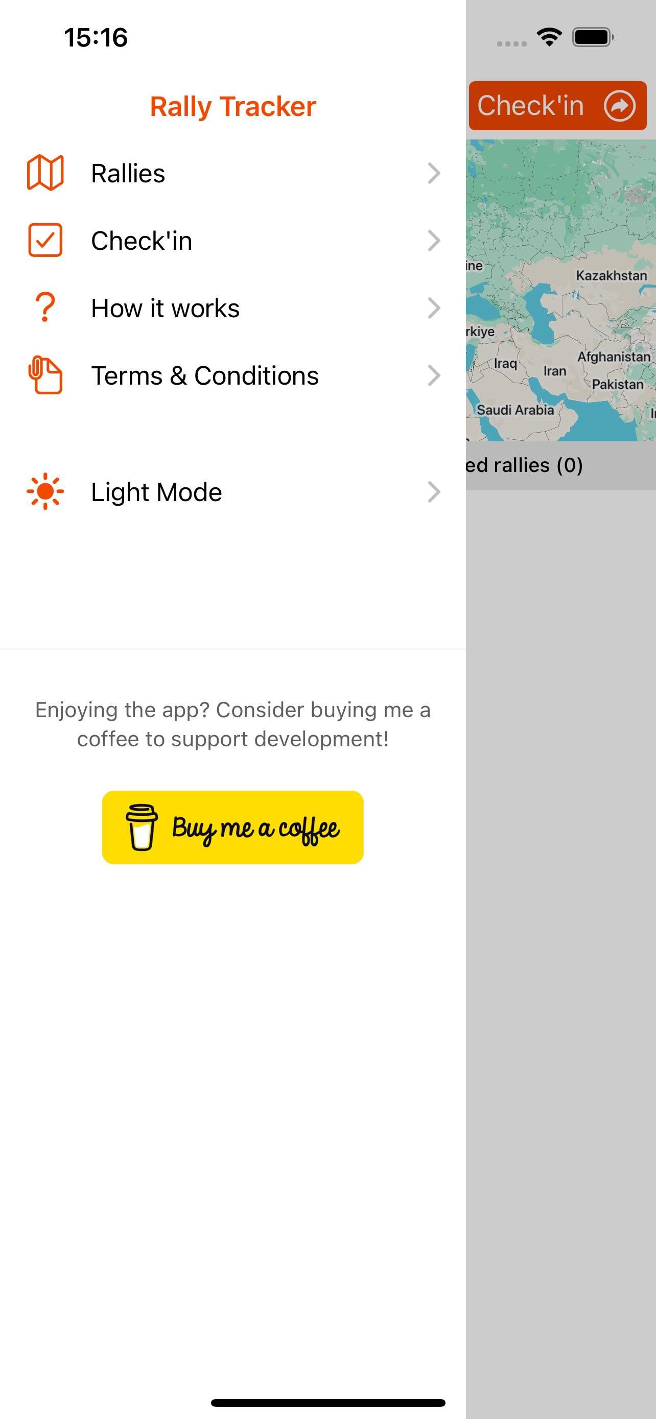 Rallies menu light